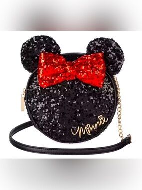 DISNEY Minnie Mouse Sequin Crossbody Vegan Leather Purse Bag Women’s Like New